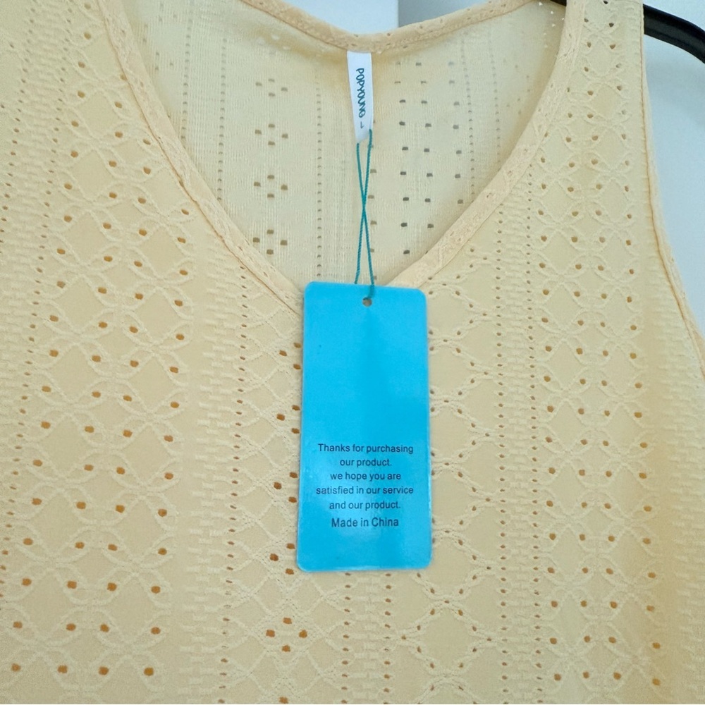 POPYOUNG NWT Bodycon Minidress Beach Cover Up Pale Yellow Eyelet Sheer V-Neck L - Picture 7 of 12